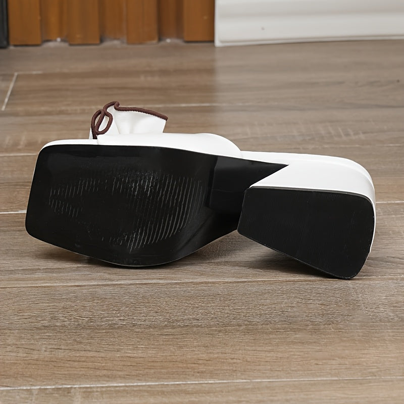New Summer 2025 Collection White/Black Chunky Heel Slingback Sandals for Women - Bow Square Toe Design, Stylish & Elegant All - Season Footwear, Versatile & Eye - Catching